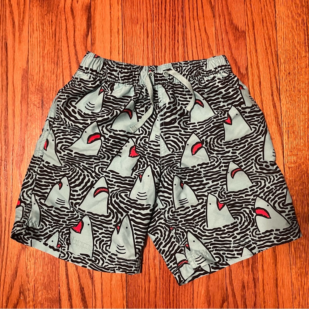 Hannah Andersson Boys Recycled Print Shark Swim Trunks size 8